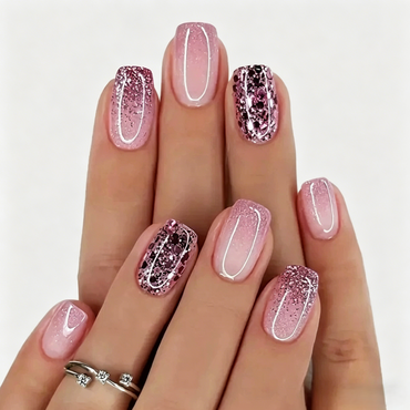 Pink Glitter Gradient Press-On Nails – 24pcs