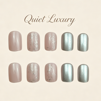 Quiet Luxury Press-On Nails – Blush Glitter Square, 24pcs
