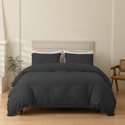Tassel Solid Color Duvet Cover and Pillowcase 3-Piece Set