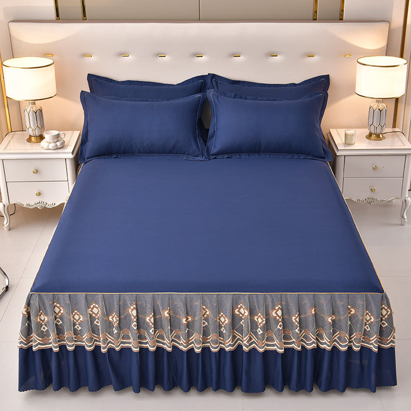 Solid Color Brushed Bed Skirt 3-Piece Set - Calm Cloud Bedding