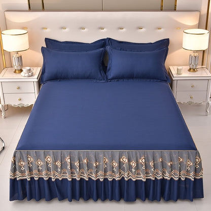 Solid Color Brushed Bed Skirt 3-Piece Set - Calm Cloud Bedding