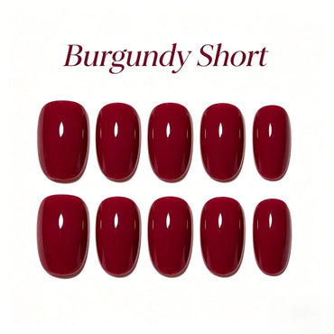 Burgundy Press-On Nails – Glossy Short Oval, 24pcs