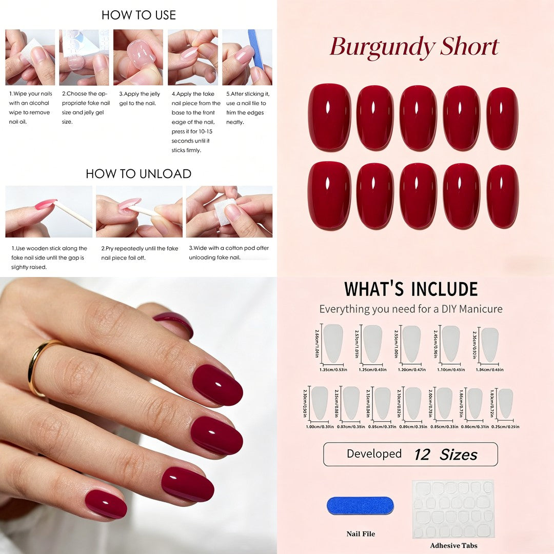Cherry Red Press-On Nails – Glossy Long Almond, 24pcs