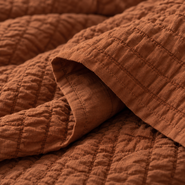 Seersucker Textured Duvet Cover Set, Rust Brown — detail