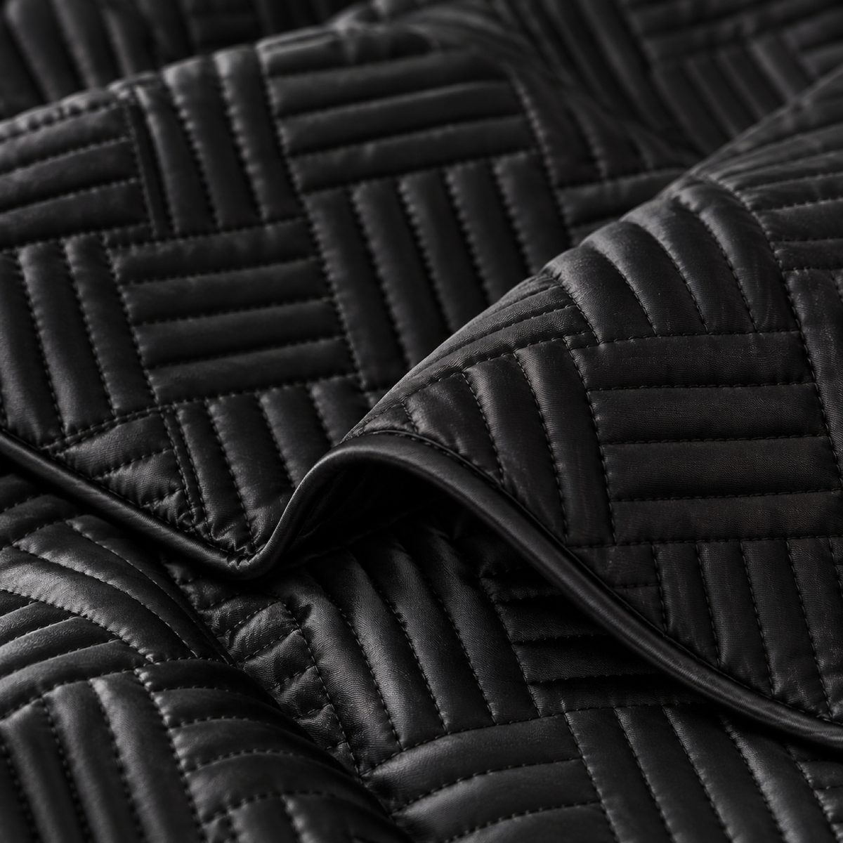 Geometric Satin Quilt Set, Black — detail