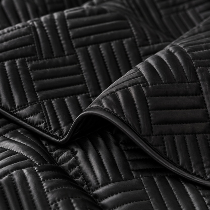 Geometric Satin Quilt Set, Black — detail