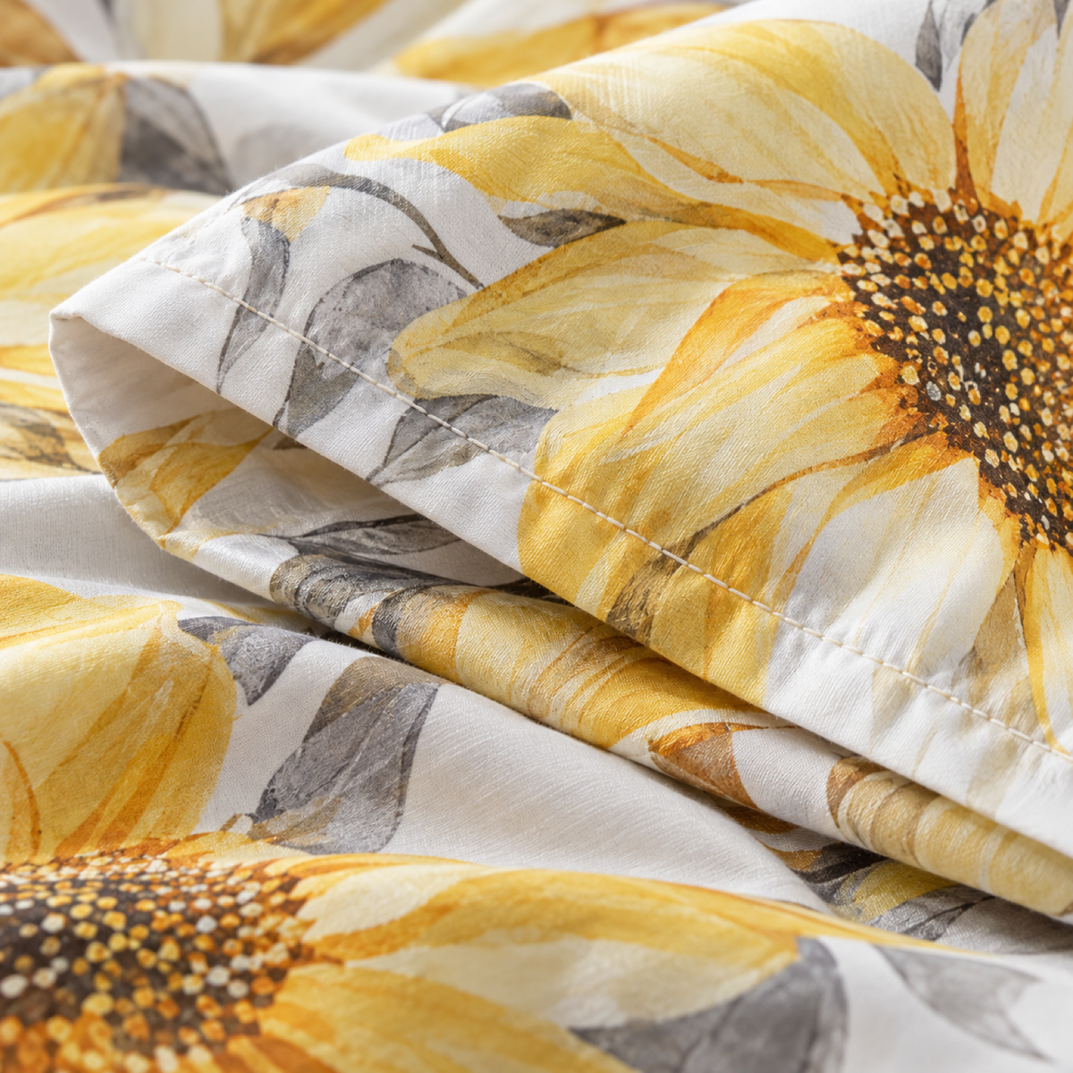 Watercolor Sunflower Microfiber Duvet Cover Set, Yellow — detail