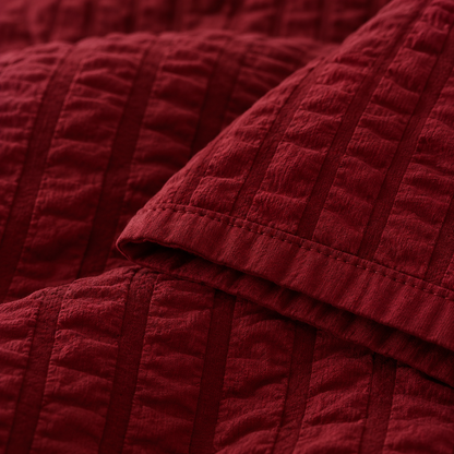 Seersucker Textured Duvet Cover Set, Wine Red — detail