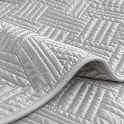 Geometric Satin Quilt Set, Silver Grey — detail