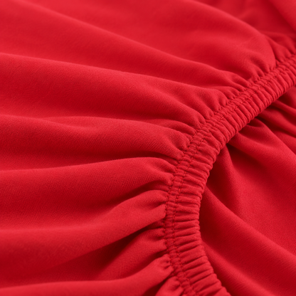 Deep Pocket Microfiber Fitted Sheet, Cherry Red — detail