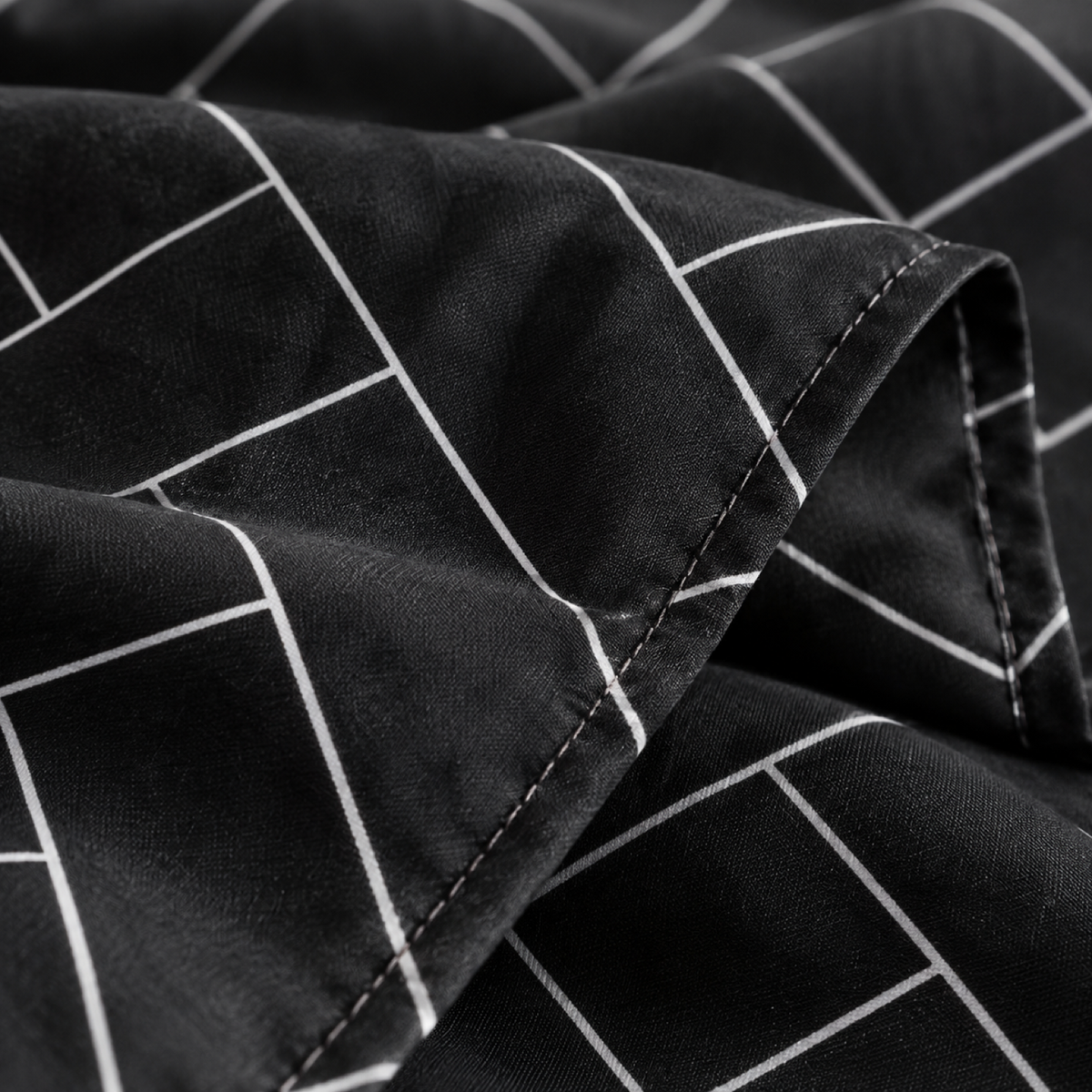 Herringbone Microfiber Duvet Cover Set, Black & White — detail