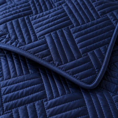 Geometric Satin Quilt Set, Navy Blue — detail