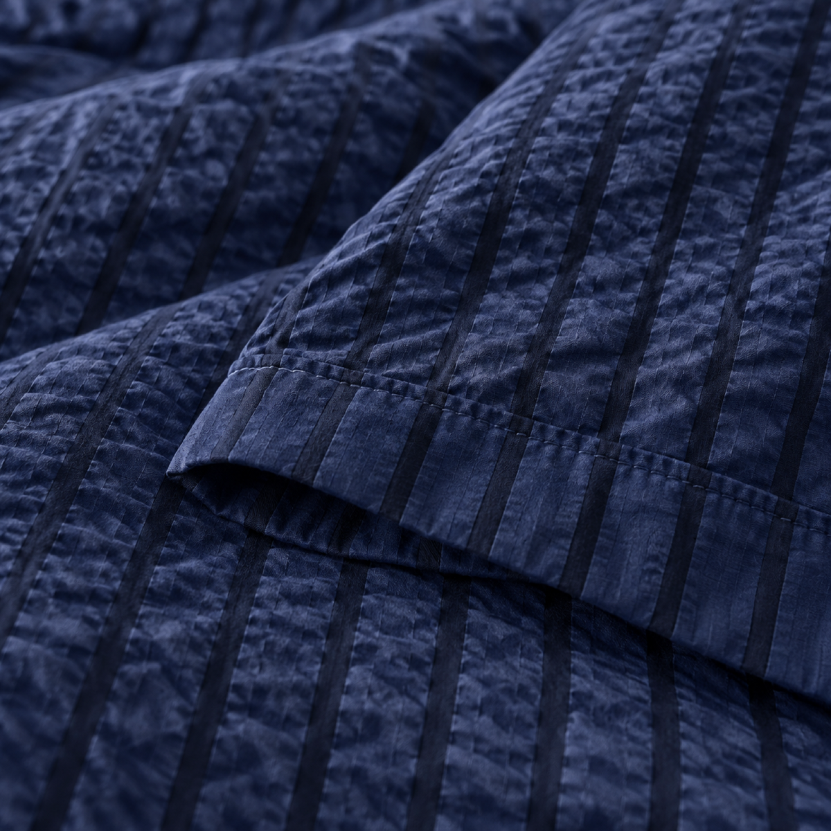 Seersucker Textured Duvet Cover Set, Navy Blue — detail