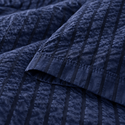Seersucker Textured Duvet Cover Set, Navy Blue — detail