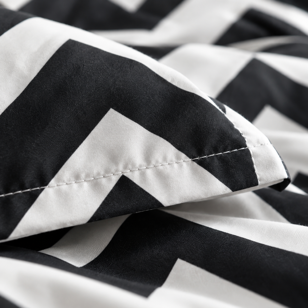 Chevron Microfiber Duvet Cover Set, Black & White — detail