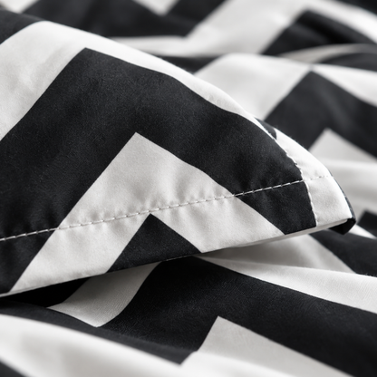 Chevron Microfiber Duvet Cover Set, Black & White — detail