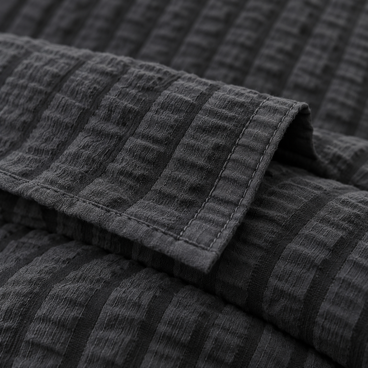 Seersucker Textured Duvet Cover Set, Dark Grey — detail
