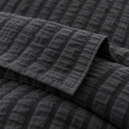 Seersucker Textured Duvet Cover Set, Dark Grey — detail