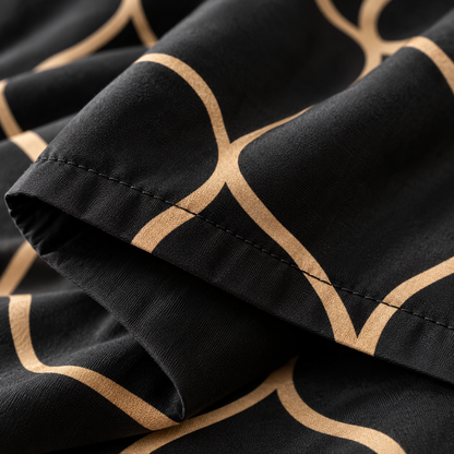Ogee Trellis Microfiber Duvet Cover Set, Black & Gold — detail