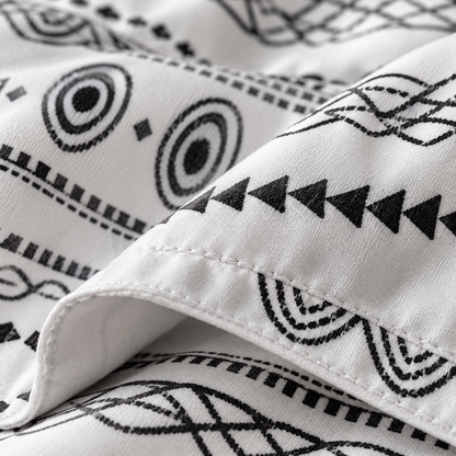 Boho Stripe Microfiber Duvet Cover Set, White & Black — detail