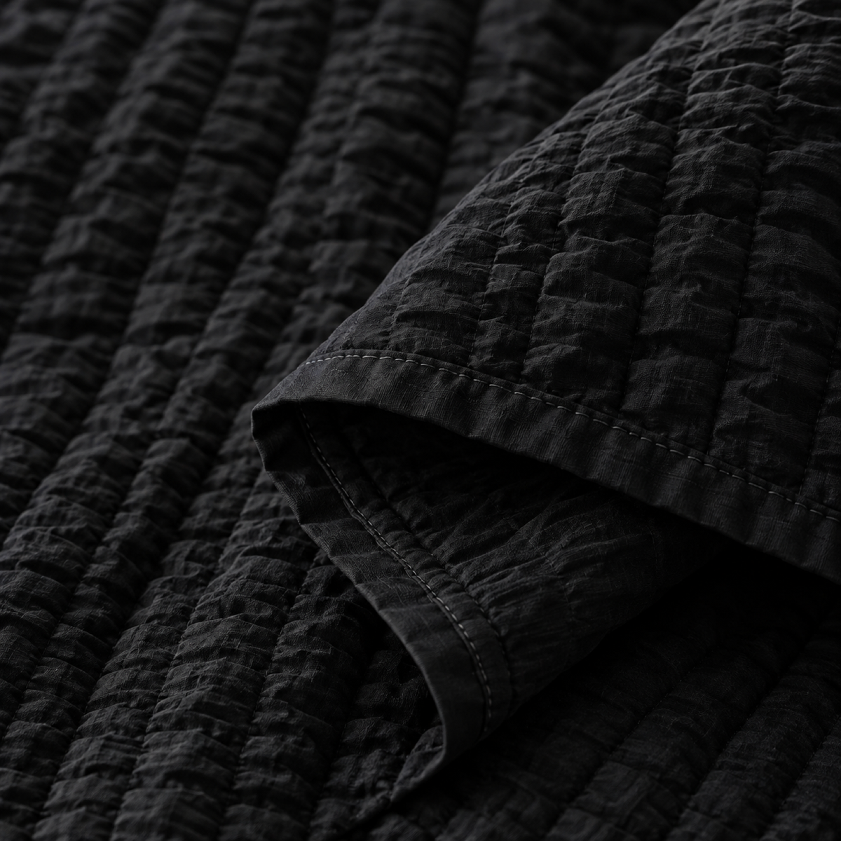 Seersucker Textured Duvet Cover Set, Black — detail