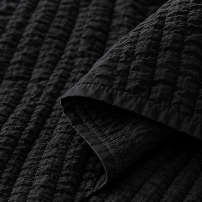 Seersucker Textured Duvet Cover Set, Black — detail