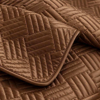 Geometric Satin Quilt Set, Coffee Brown — detail