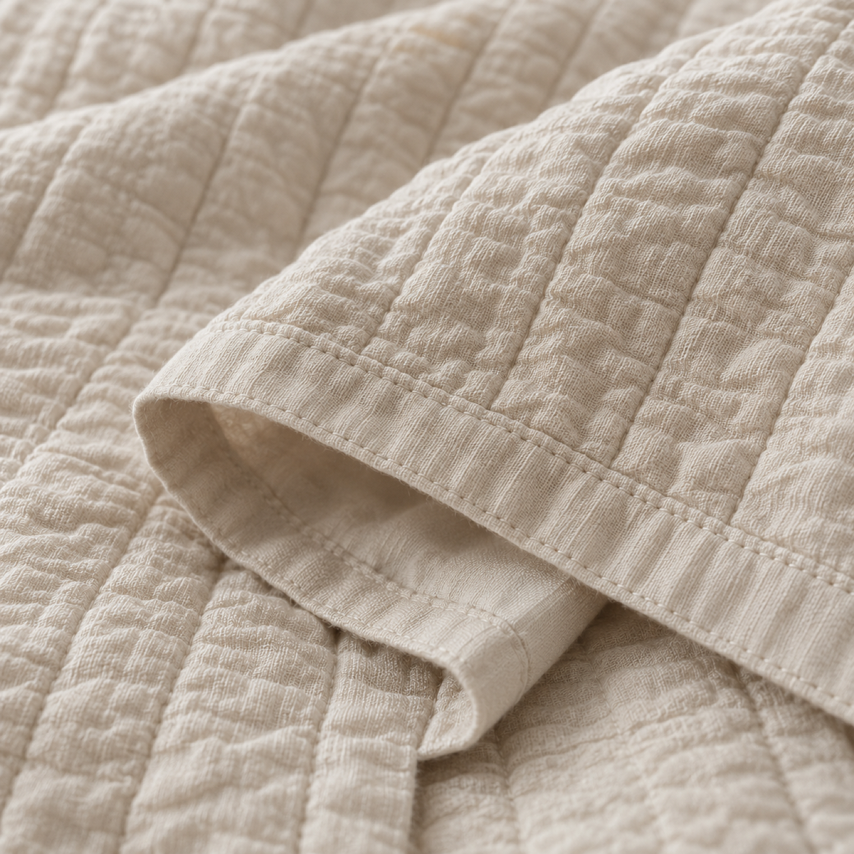 Seersucker Textured Duvet Cover Set, Champagne Beige — detail