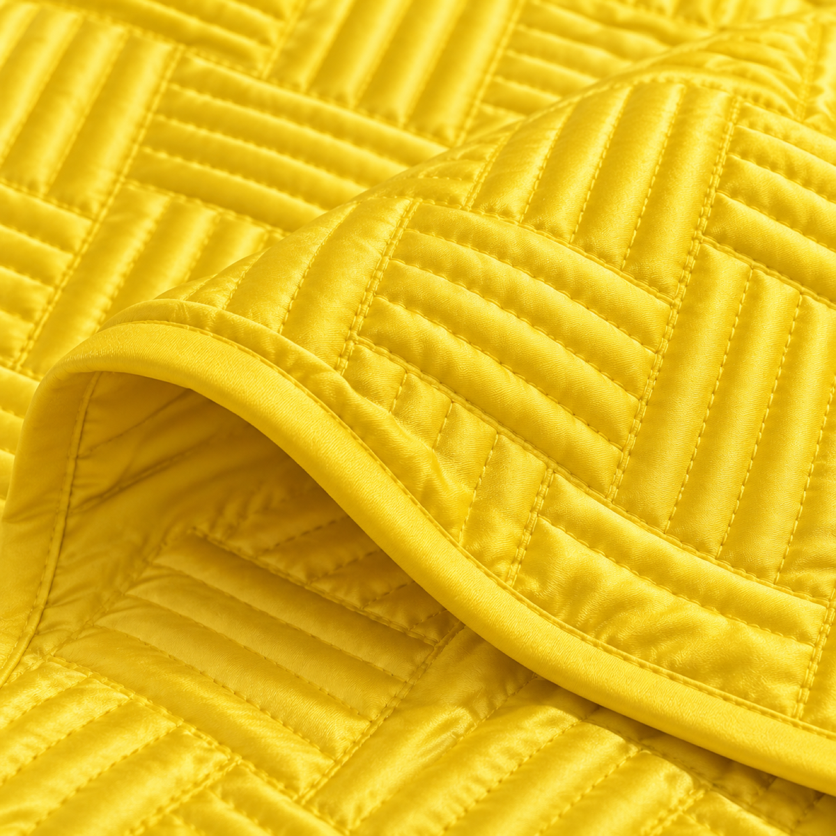 Geometric Satin Quilt Set, Lemon Yellow — detail