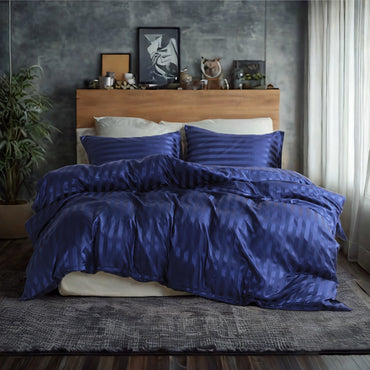Navy Satin Stripe Duvet Cover Set - 3-Piece – Cover Only