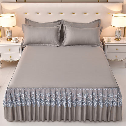 Solid Color Brushed Bed Skirt 3-Piece Set - Calm Cloud Bedding