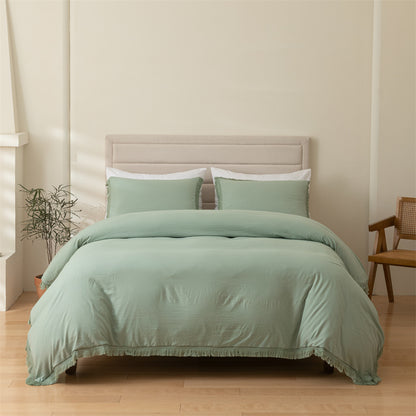 Tassel Solid Color Duvet Cover and Pillowcase 3-Piece Set
