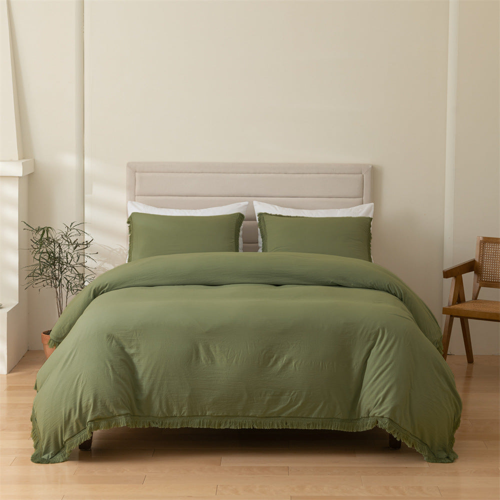 Tassel Solid Color Duvet Cover and Pillowcase 3-Piece Set