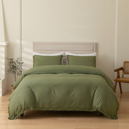 Tassel Solid Color Duvet Cover and Pillowcase 3-Piece Set