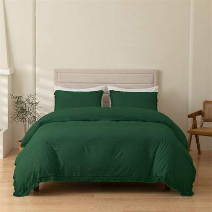 Tassel Solid Color Duvet Cover and Pillowcase 3-Piece Set