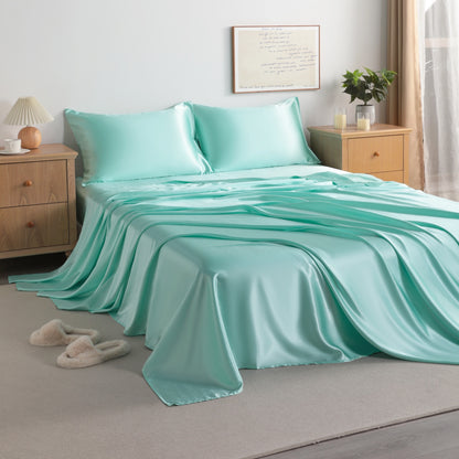 Aqua Satin Sheet Set – Deep Pocket