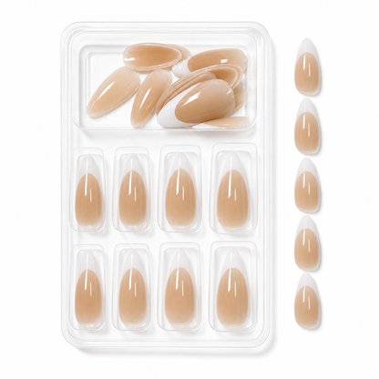 Semi-Transparent Pink French Tip Press-On Nails – Pointed Almond, 24pcs