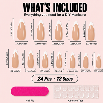 Semi-Transparent Pink French Tip Press-On Nails – Pointed Almond, 24pcs
