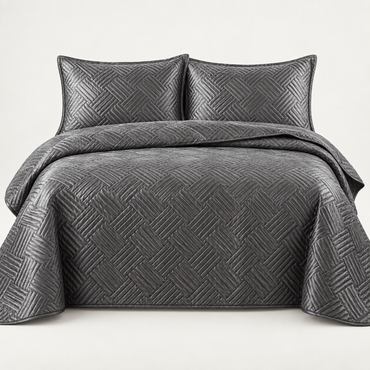 Geometric Satin Quilt Set, Charcoal Grey — main