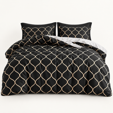 Ogee Trellis Microfiber Duvet Cover Set, Black & Gold — main