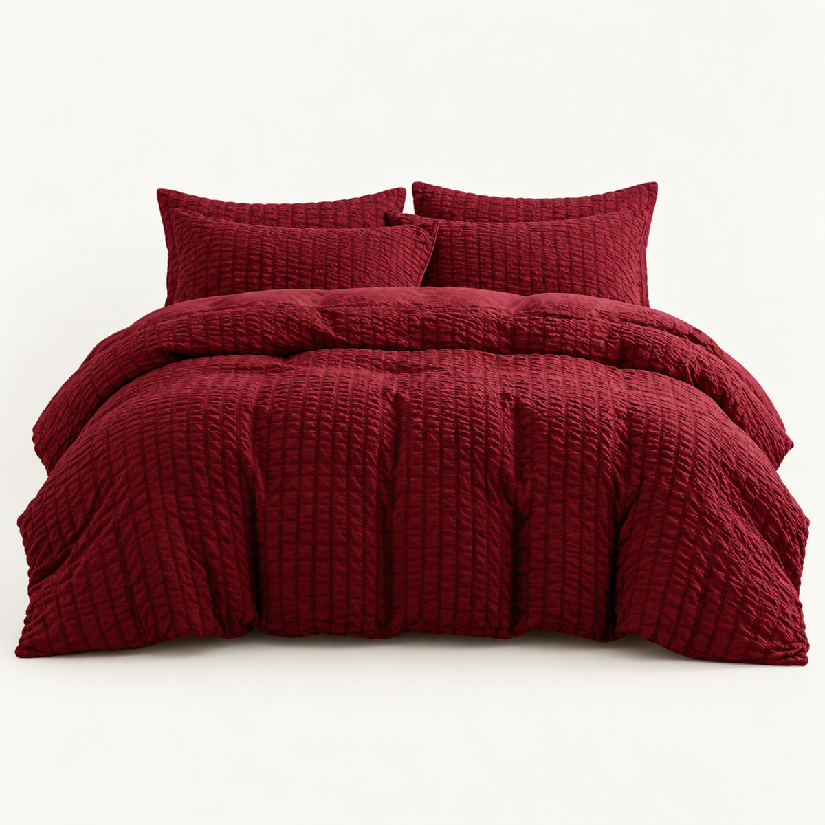 Seersucker Textured Duvet Cover Set, Wine Red — main