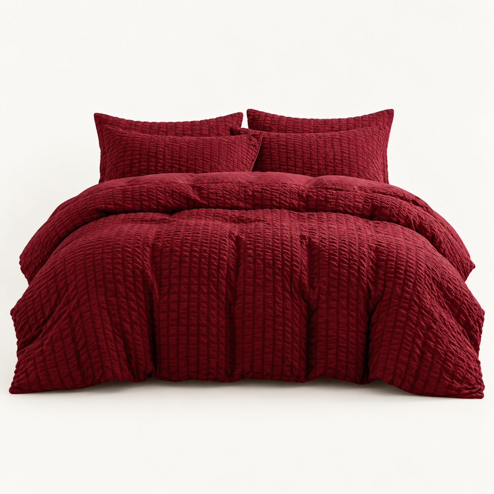 Seersucker Textured Duvet Cover Set, Wine Red — main