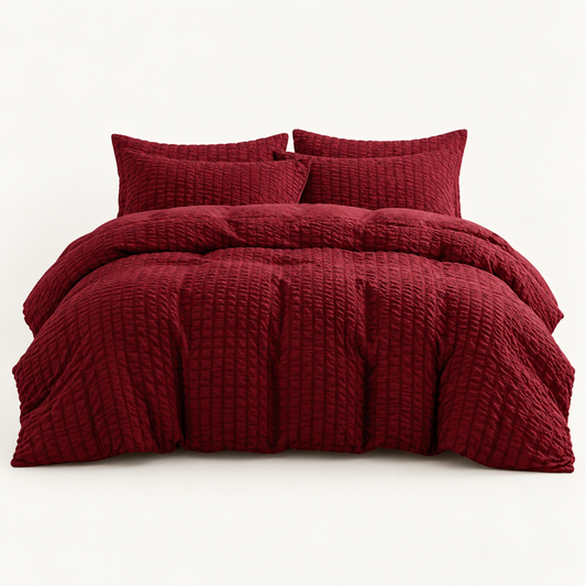 Seersucker Textured Duvet Cover Set, Wine Red — main