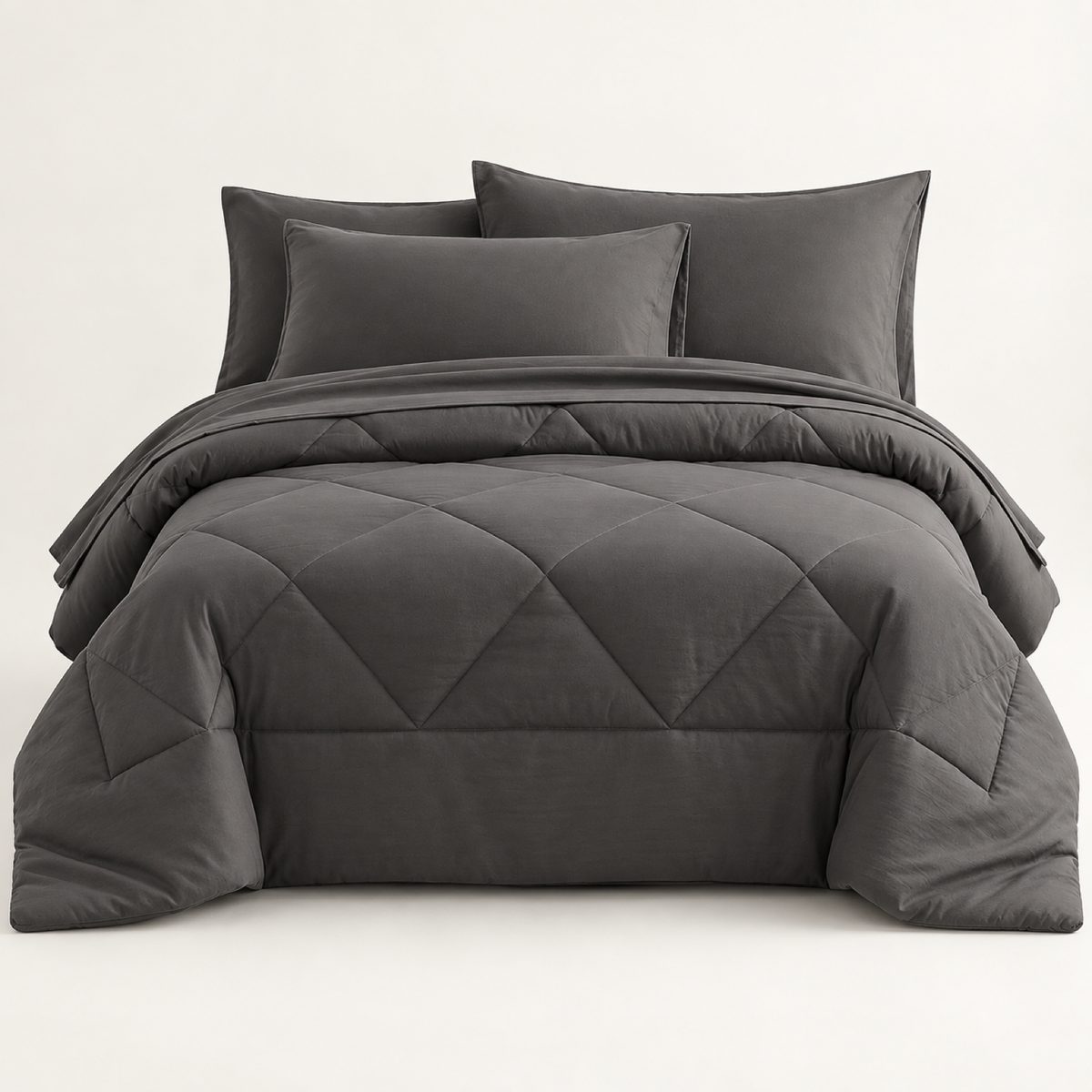 Microfiber Comforter Set with Sheets, Charcoal Grey — main