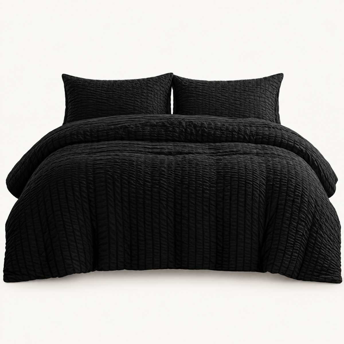 Seersucker Textured Duvet Cover Set, Black — main