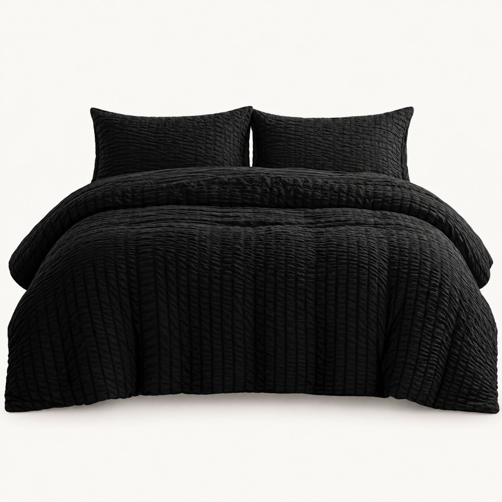 Seersucker Textured Duvet Cover Set, Black — main