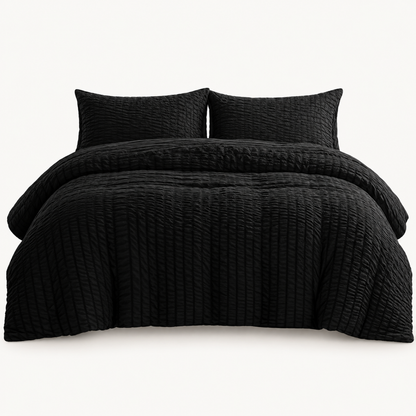 Seersucker Textured Duvet Cover Set, Black — main