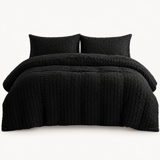 Seersucker Textured Duvet Cover Set, Black — main