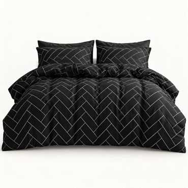 Herringbone Microfiber Duvet Cover Set, Black & White — main