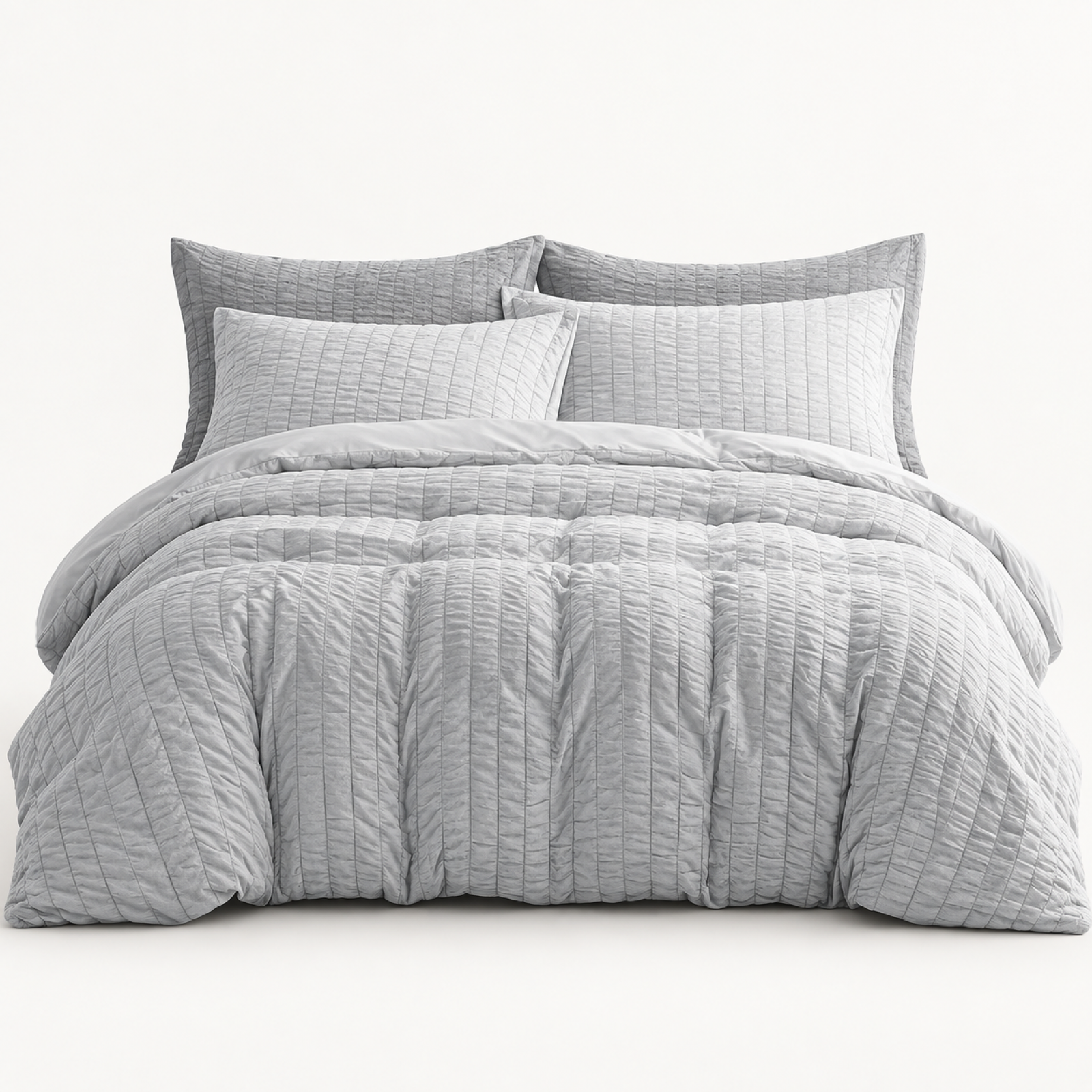 Seersucker Textured Duvet Cover Set, Light Grey — main